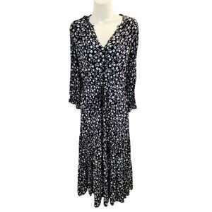 LOGG Blue Floral Rayon Drawstring Waist Dress Size 10